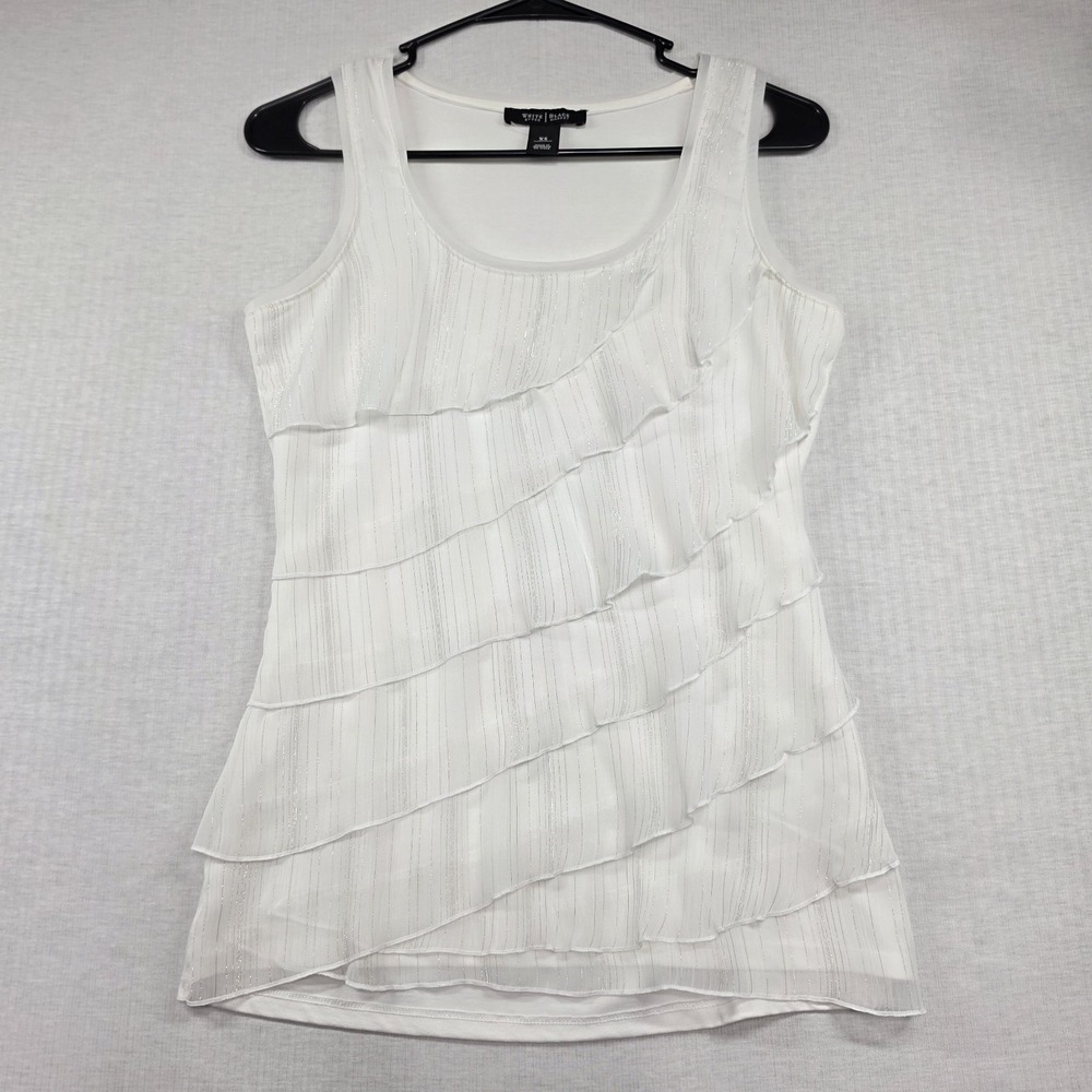 White House Black Market White Tiered Ruffle Metallic Top Size XS Y2K Coquette